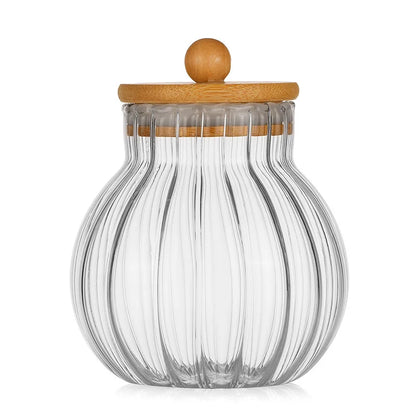 glass pumpkin jar with bamboo lid