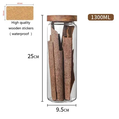 Large Sealed Food Storage Jar Kitchen Container with Wood Lid Spices Glass Clear Pasta Airtight Canister Organizer Bottles Set