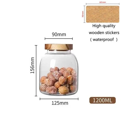 Large Sealed Food Storage Jar Kitchen Container with Wood Lid Spices Glass Clear Pasta Airtight Canister Organizer Bottles Set