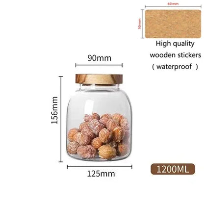 Large Sealed Food Storage Jar Kitchen Container with Wood Lid Spices Glass Clear Pasta Airtight Canister Organizer Bottles Set
