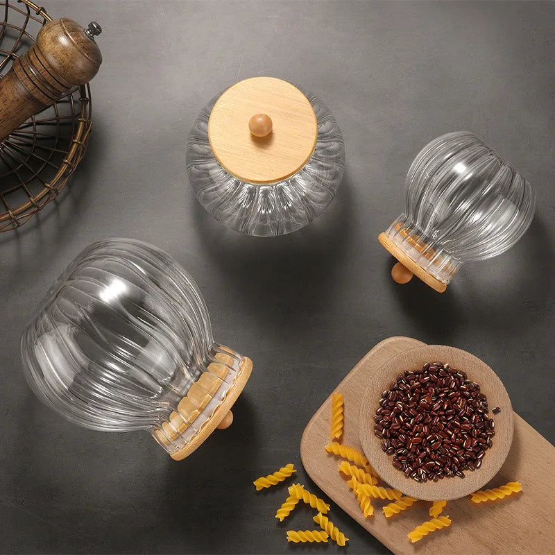 glass pumpkin jar with bamboo lid