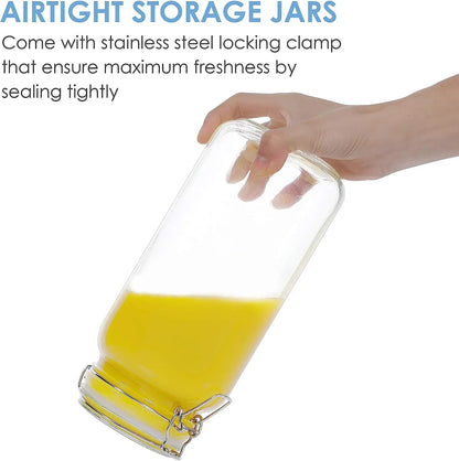 Glass storage jar with airtight clamp lid
