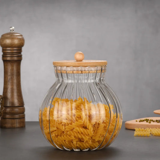 glass pumpkin jar with bamboo lid