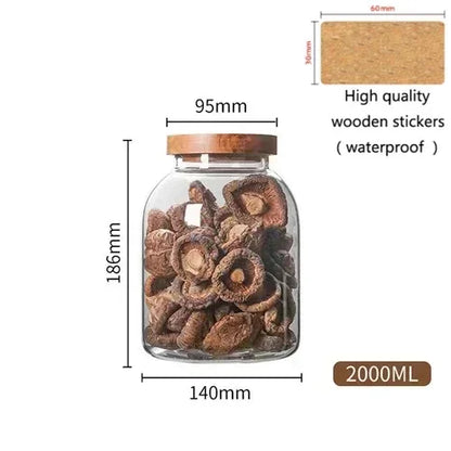 Large Sealed Food Storage Jar Kitchen Container with Wood Lid Spices Glass Clear Pasta Airtight Canister Organizer Bottles Set