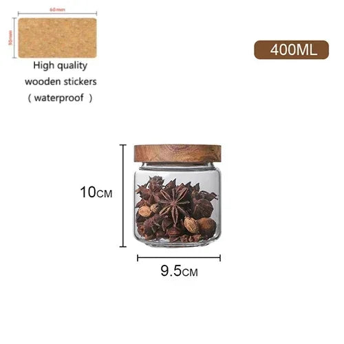 Large Sealed Food Storage Jar Kitchen Container with Wood Lid Spices Glass Clear Pasta Airtight Canister Organizer Bottles Set