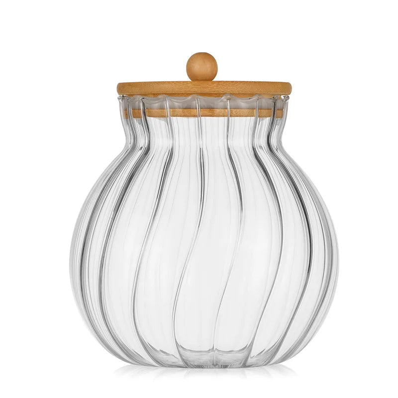 glass pumpkin jar with bamboo lid