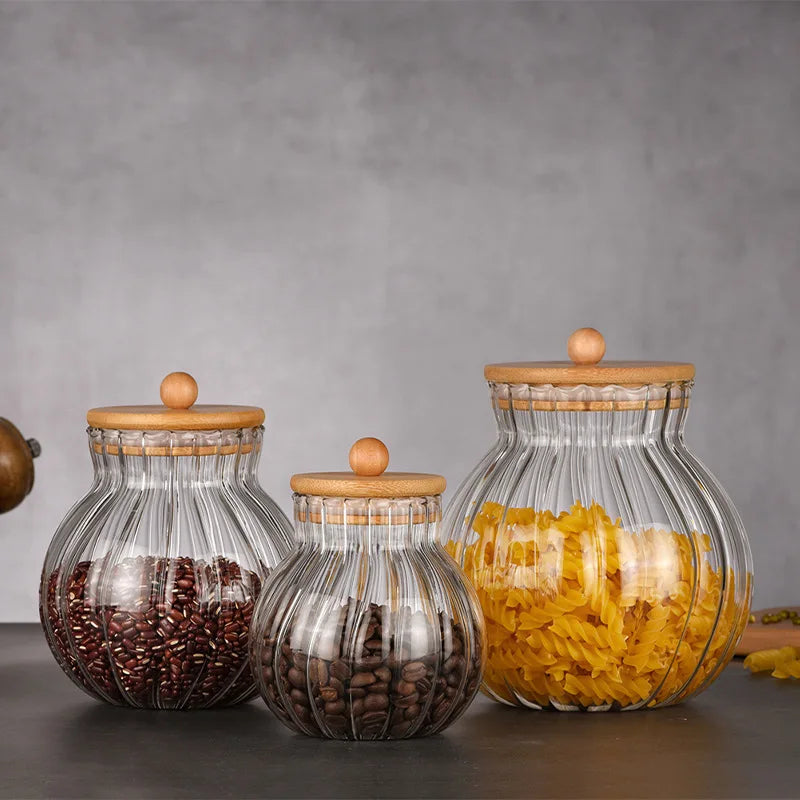 glass pumpkin jar with bamboo lid