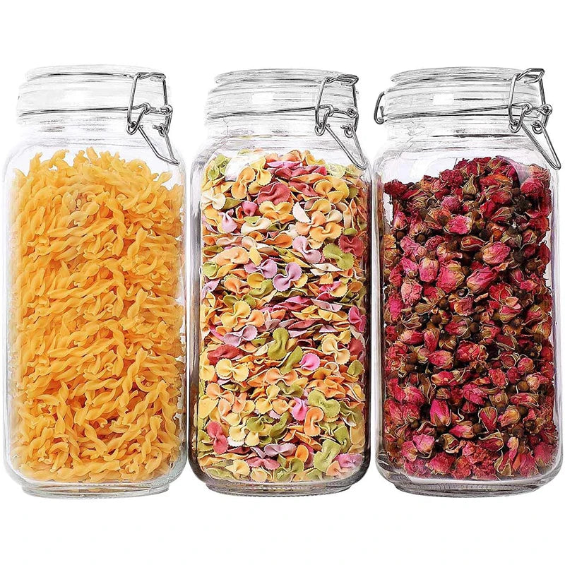 Glass storage jar with airtight clamp lid