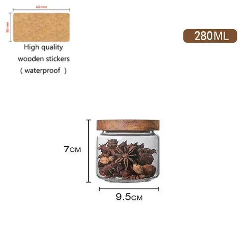 Large Sealed Food Storage Jar Kitchen Container with Wood Lid Spices Glass Clear Pasta Airtight Canister Organizer Bottles Set